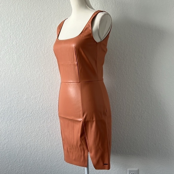 NWT N:Philanthropy Nuevo Vegan Leather Mini Dress in Camel in Size Medium - Picture 7 of 12